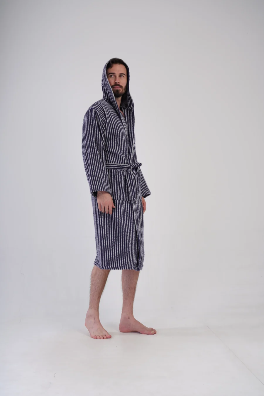 Szlafrok męski Vienetta Navy Stripes, Granatowy, r. L-XXL - obrazek 4