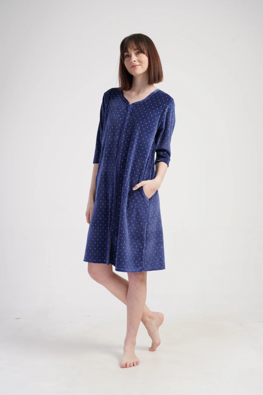 Szlafrok damski Vienetta Navy Dots, Granatowy, r. M-XXL - obrazek 2