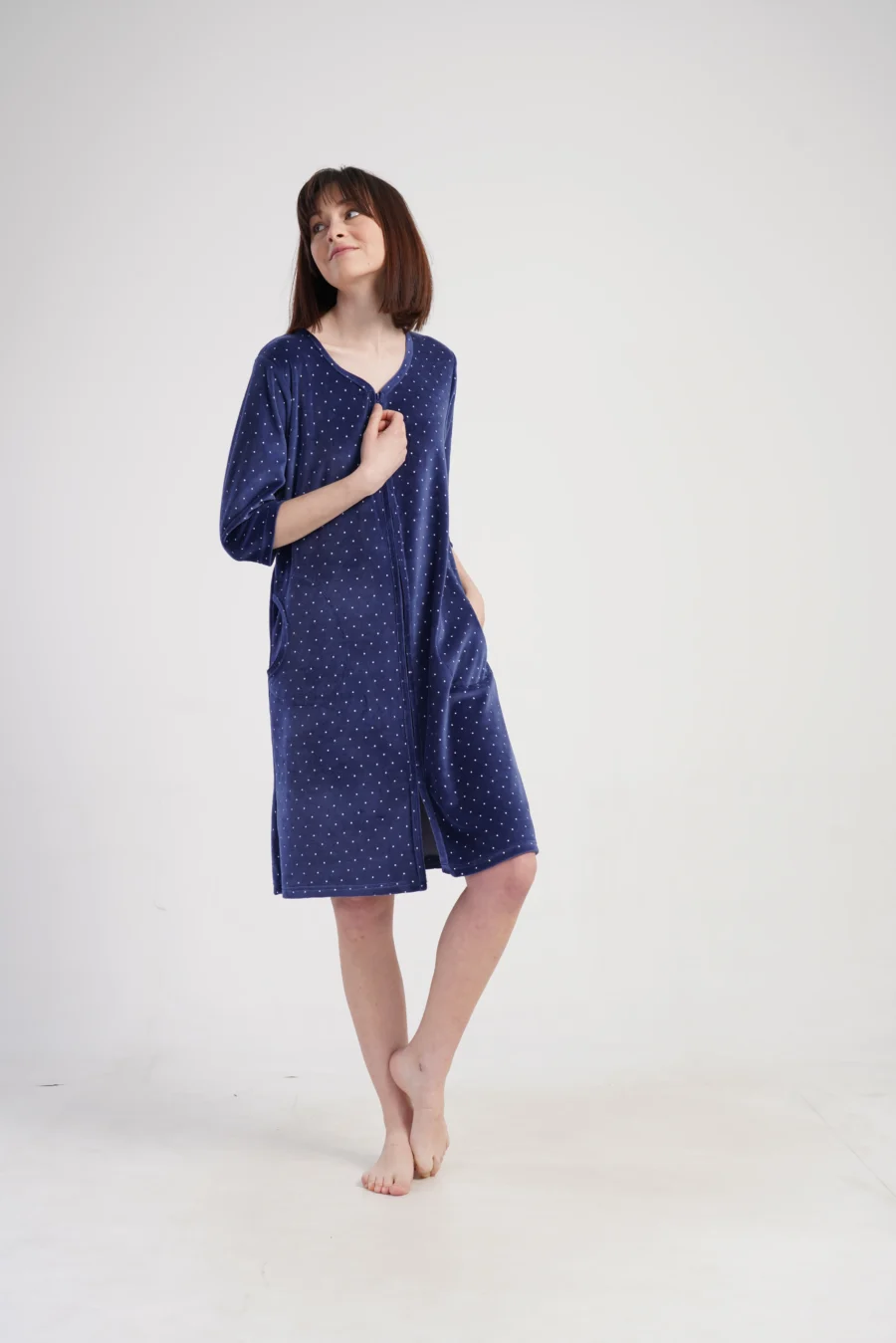 Szlafrok damski Vienetta Navy Dots, Granatowy, r. M-XXL - obrazek 3