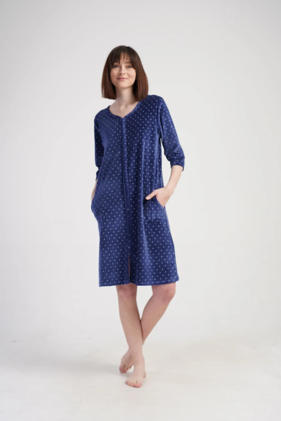 Szlafrok damski Vienetta Navy Dots, Granatowy, r. M-XXL - obrazek 4