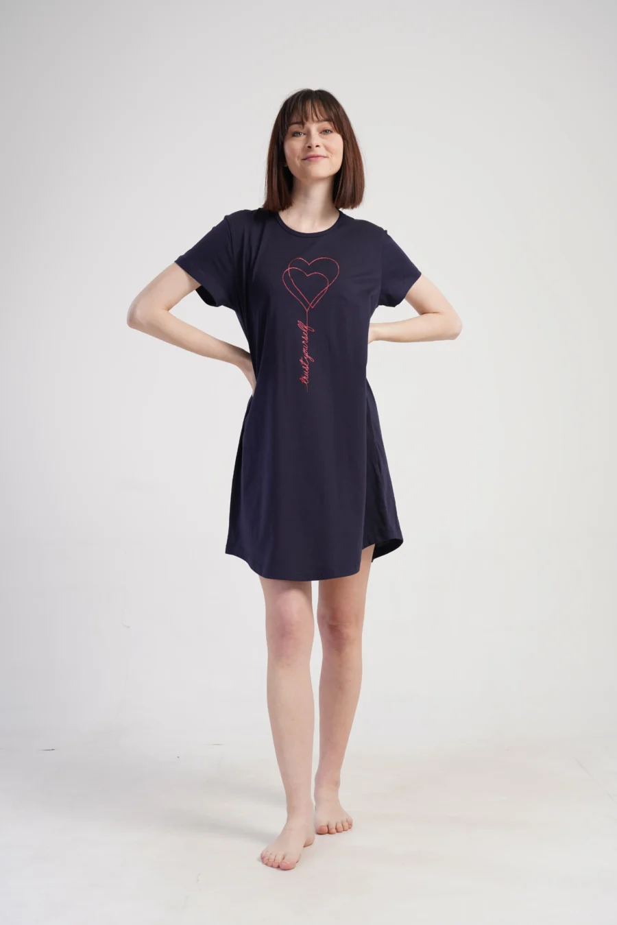 Koszula Nocna Damska Vienetta, Heart Relax, Granatowy, r. 5XL - 7XL