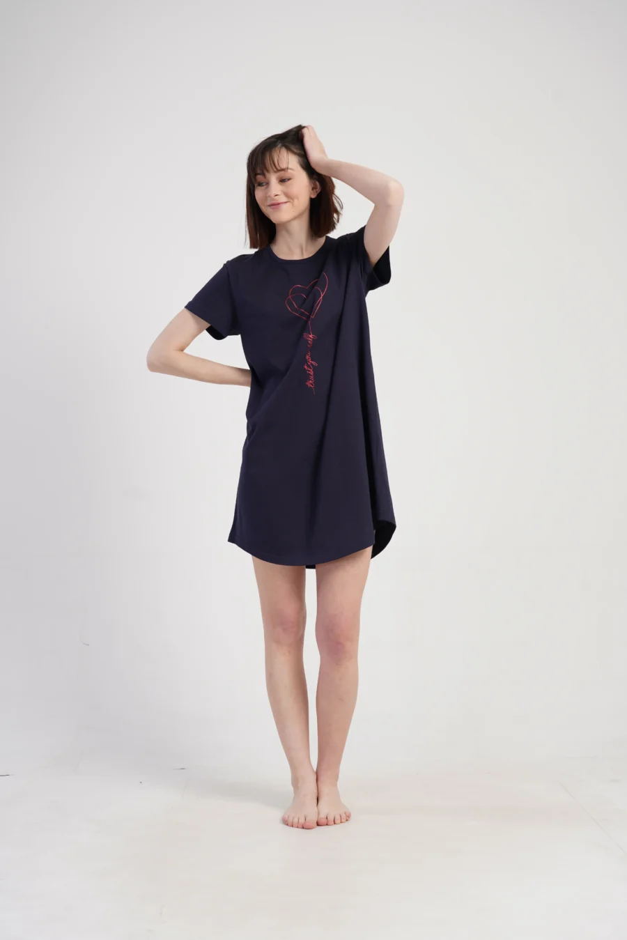 Koszula Nocna Damska Vienetta, Heart Relax, Granatowy, r. 5XL - 7XL - obrazek 3