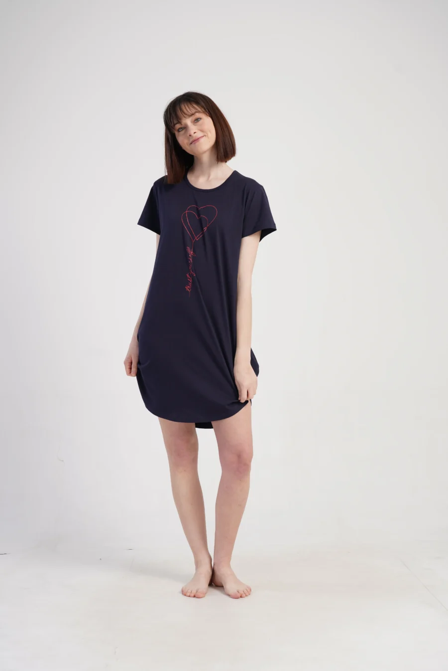 Koszula Nocna Damska Vienetta, Heart Relax, Granatowy, r. 5XL - 7XL - obrazek 4