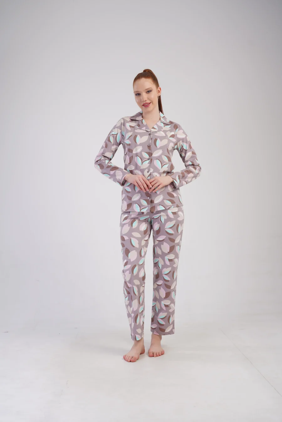 Piżama Damska Vienetta Pastel Leaves, Beżowy, r. S-XL - obrazek 2