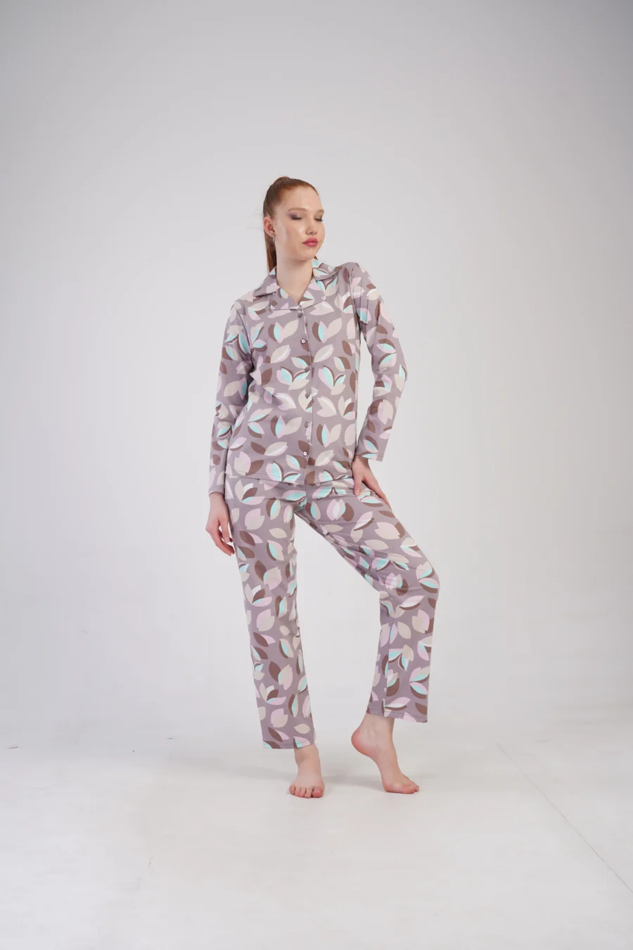 Piżama Damska Vienetta Pastel Leaves, Beżowy, r. S-XL - obrazek 6