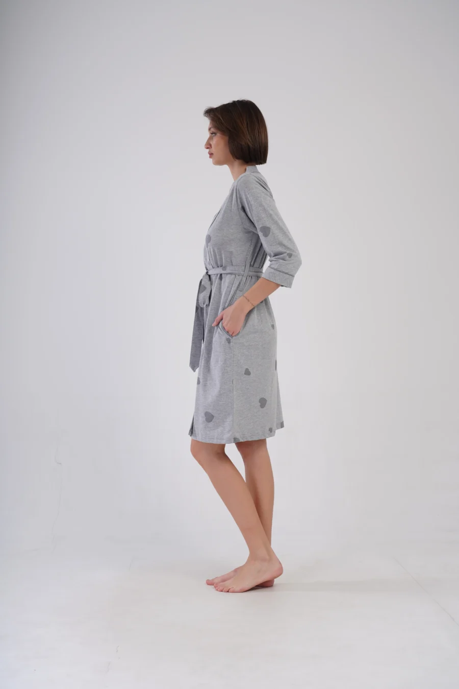 Szlafrok damski Vienetta Heart Comfort, Szary, r. S-XXL - obrazek 4