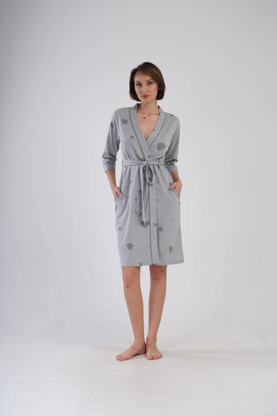 Szlafrok damski Vienetta Heart Comfort, Szary, r. S-XXL - obrazek 6