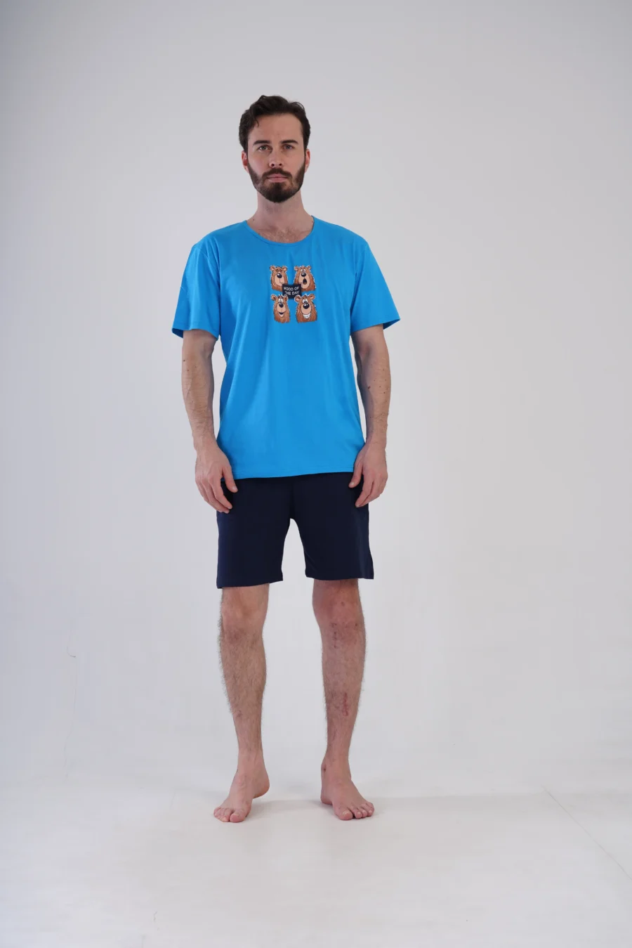 Piżama Męska Vienetta Bear Mood, Niebieski, r. M-XXL