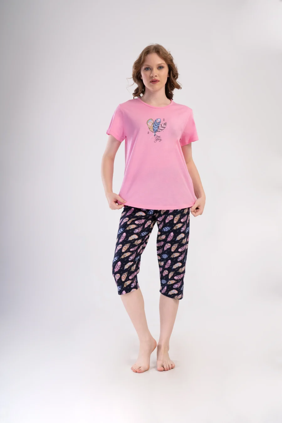 Piżama Damska Vienetta Feather Dreams, Różowy, r. 1XL-4XL