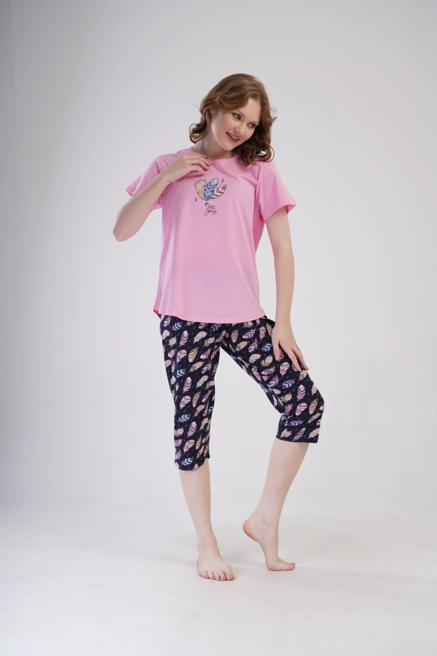 Piżama Damska Vienetta Feather Dreams, Różowy, r. 1XL-4XL - obrazek 6