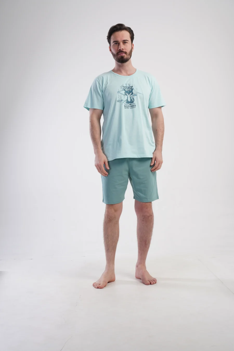 Piżama Męska Vienetta Cat Dream, Miętowy, r. S-XXL