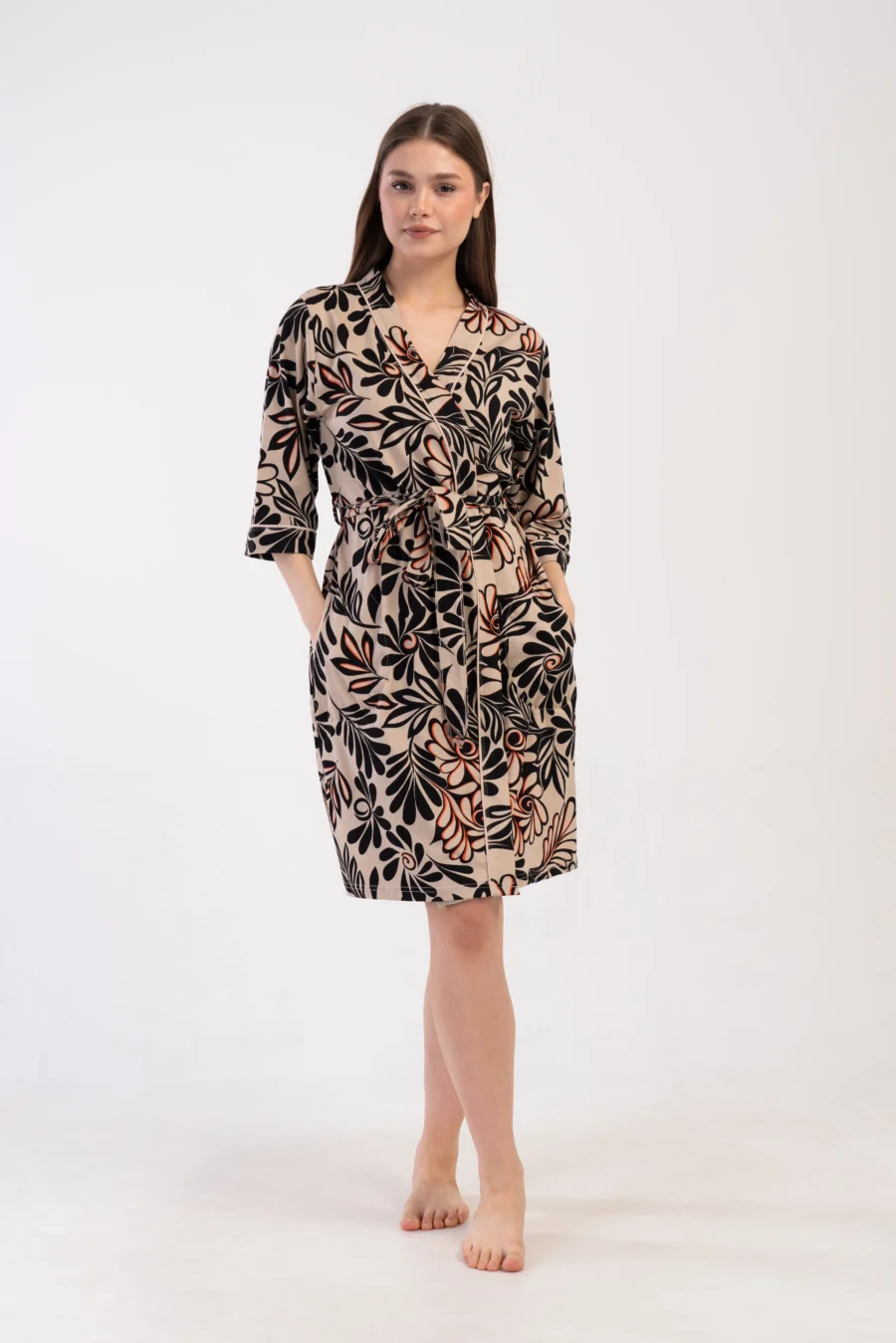 Szlafrok damski Vienetta Botanic Touch, Beżowy, r. 1XL - 4XL