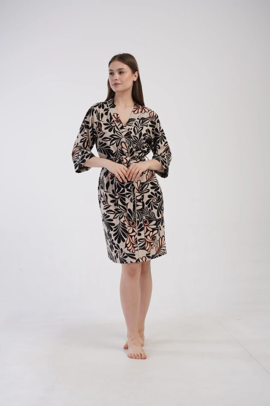 Szlafrok damski Vienetta Botanic Touch, Beżowy, r. 1XL - 4XL - obrazek 2