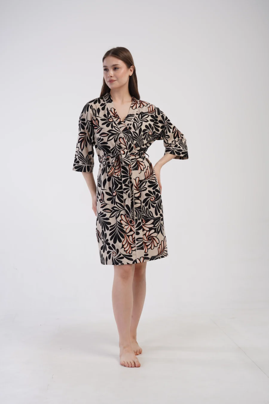 Szlafrok damski Vienetta Botanic Touch, Beżowy, r. 1XL - 4XL - obrazek 6