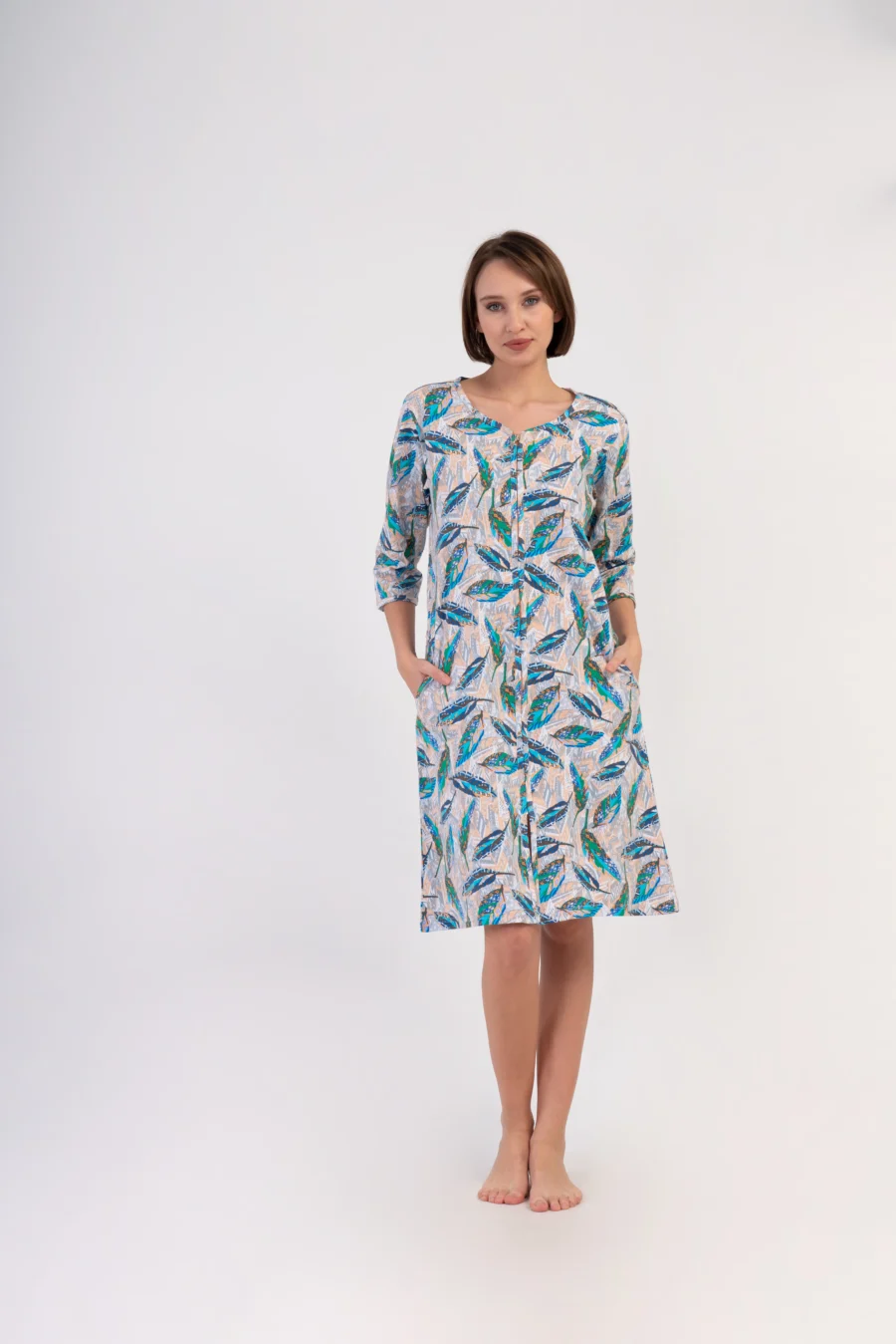 Szlafrok damski Vienetta Leaf Harmony, Kremowy, r. M-XXL