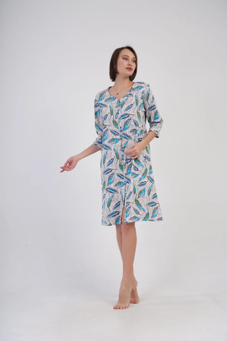 Szlafrok damski Vienetta Leaf Harmony, Kremowy, r. M-XXL - obrazek 2