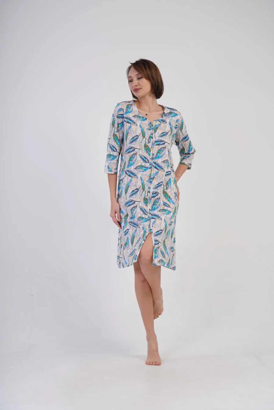 Szlafrok damski Vienetta Leaf Harmony, Kremowy, r. M-XXL - obrazek 4