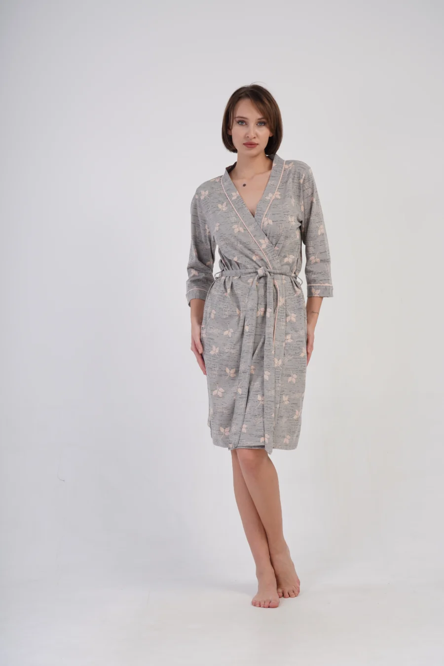 Szlafrok damski Vienetta Elegant Bloom, Szary, r. S-XXL