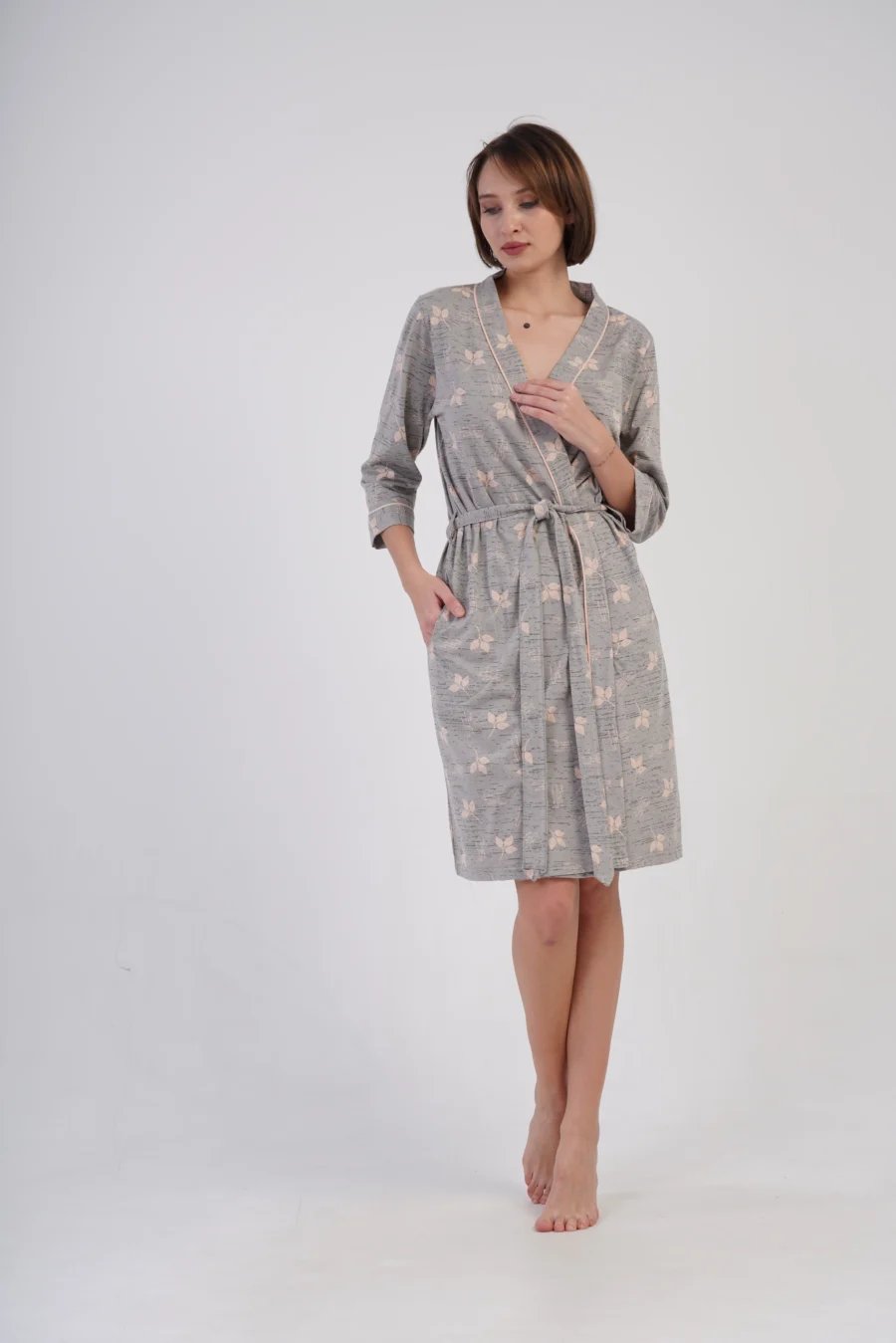 Szlafrok damski Vienetta Elegant Bloom, Szary, r. S-XXL - obrazek 3