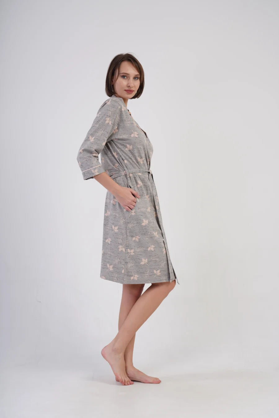 Szlafrok damski Vienetta Elegant Bloom, Szary, r. S-XXL - obrazek 6