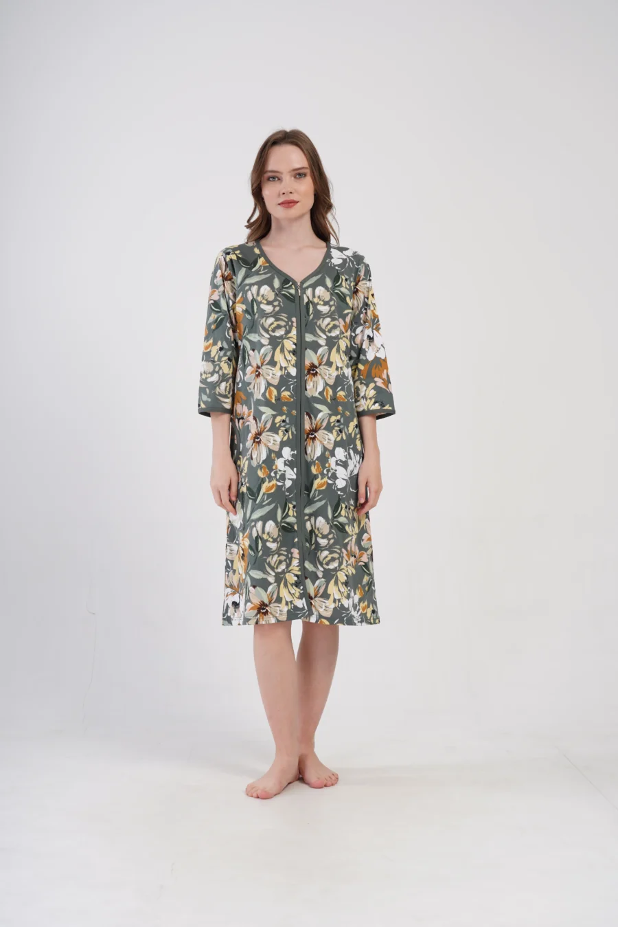 Szlafrok damski Vienetta Floral Comfort, Zielony, r. 1XL-4XL