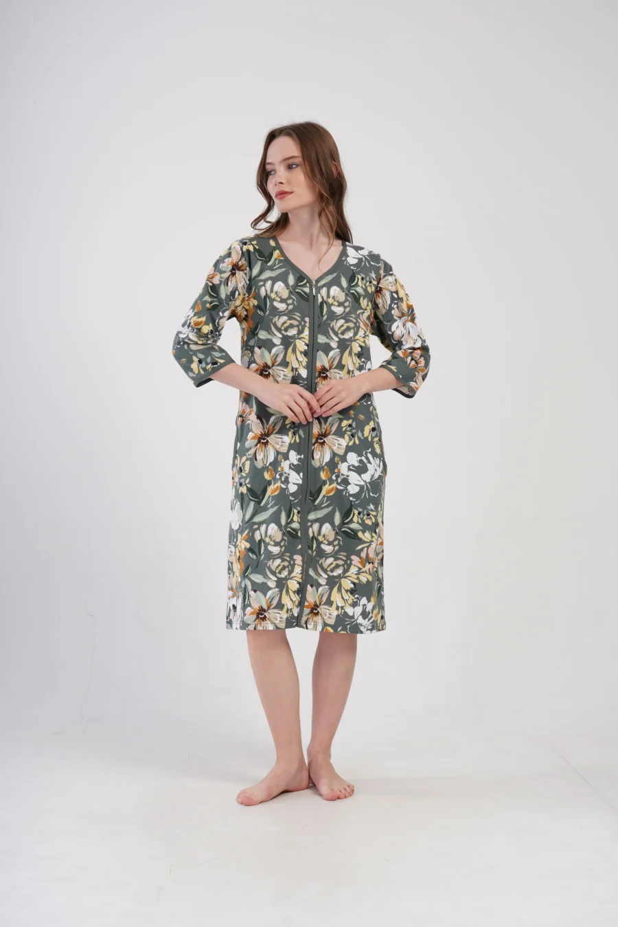 Szlafrok damski Vienetta Floral Comfort, Zielony, r. 1XL-4XL - obrazek 2