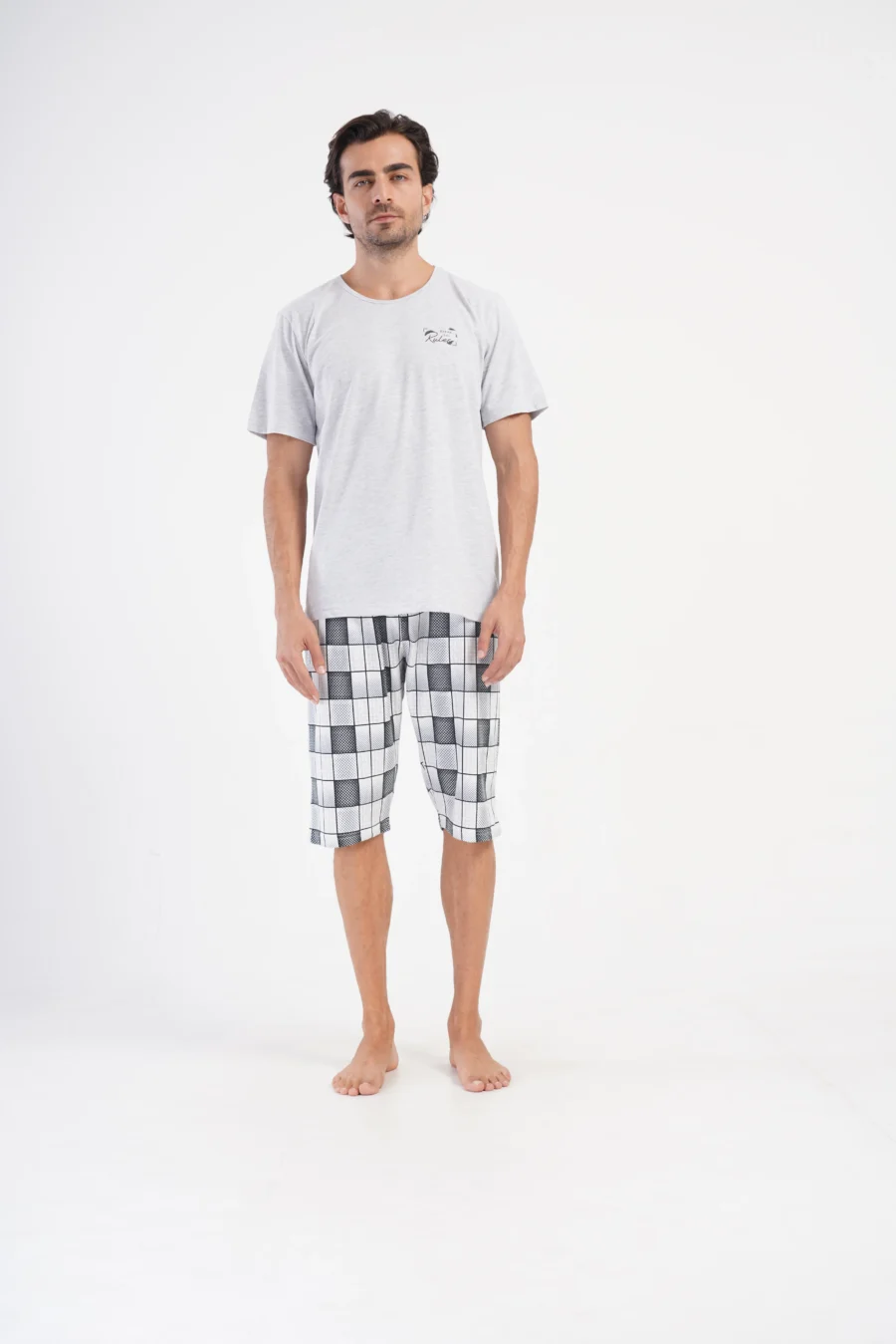 Piżama Męska Vienetta Grid Comfort, Szary, r. L-XXL
