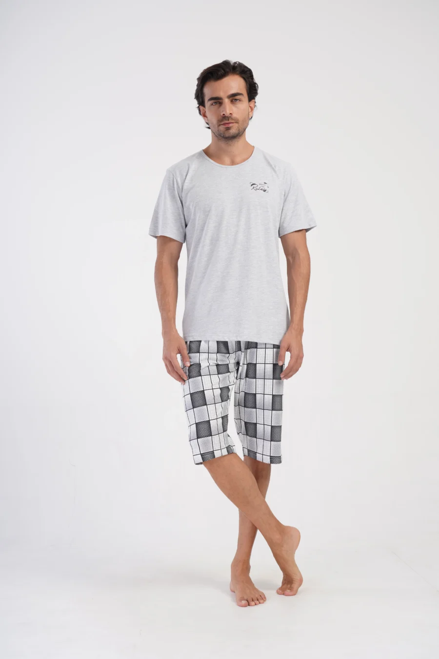 Piżama Męska Vienetta Grid Comfort, Szary, r. L-XXL - obrazek 3