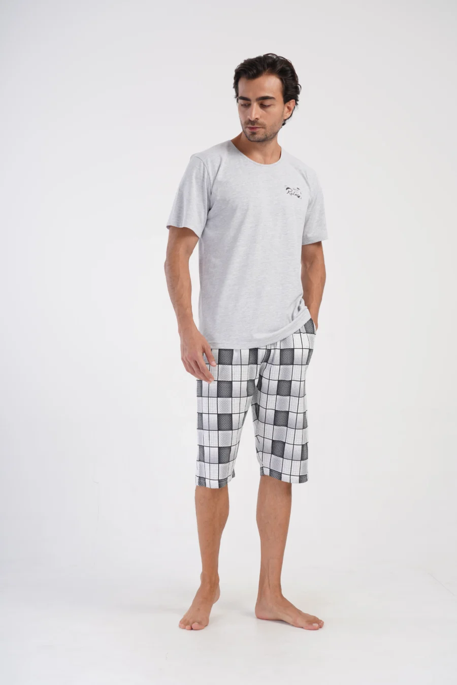 Piżama Męska Vienetta Grid Comfort, Szary, r. L-XXL - obrazek 4