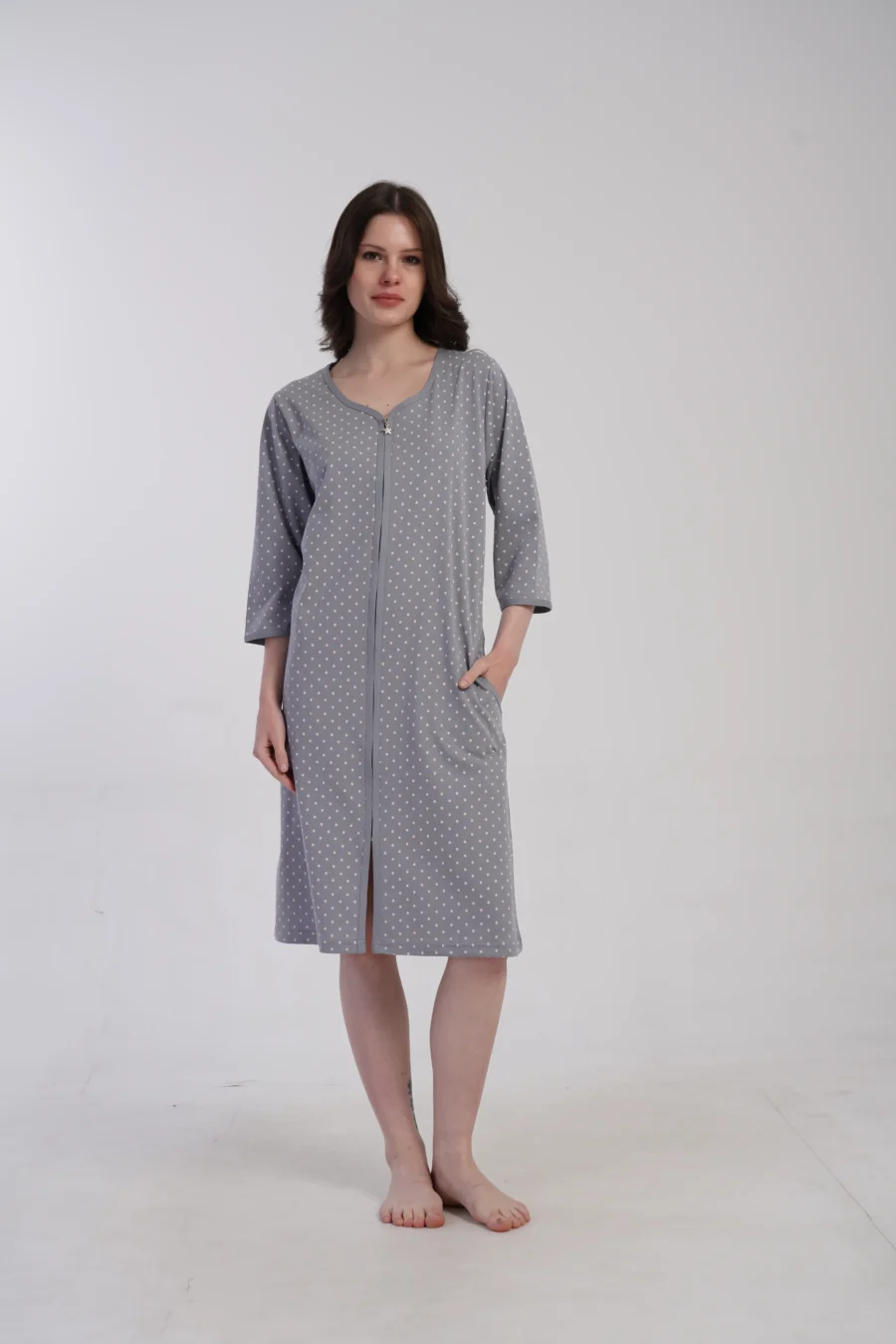 Szlafrok damski Vienetta Cozy Dots, Szary, r. 1XL-4XL