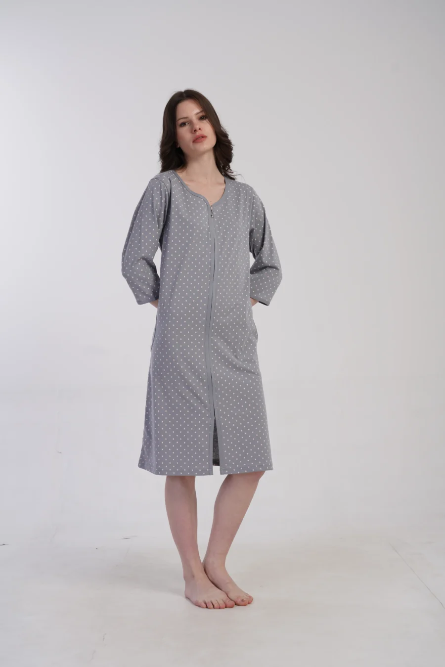 Szlafrok damski Vienetta Cozy Dots, Szary, r. 1XL-4XL - obrazek 2