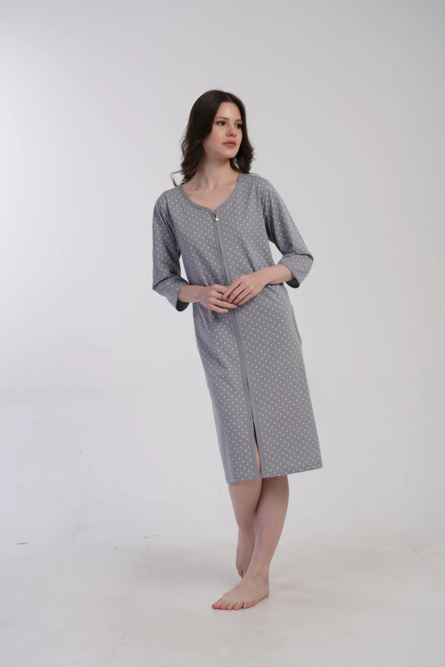Szlafrok damski Vienetta Cozy Dots, Szary, r. 1XL-4XL - obrazek 3