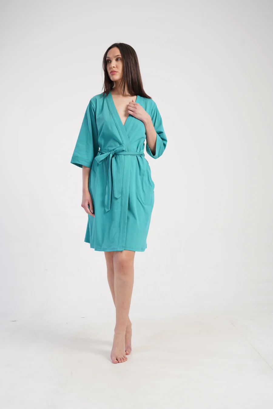 Szlafrok damski Vienetta Cotton Robe, Turkusowy, r. 1XL - 3XL - obrazek 2