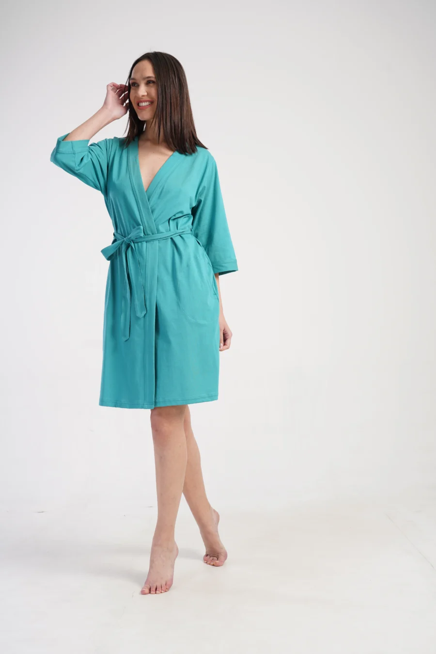Szlafrok damski Vienetta Cotton Robe, Turkusowy, r. 1XL - 3XL - obrazek 3