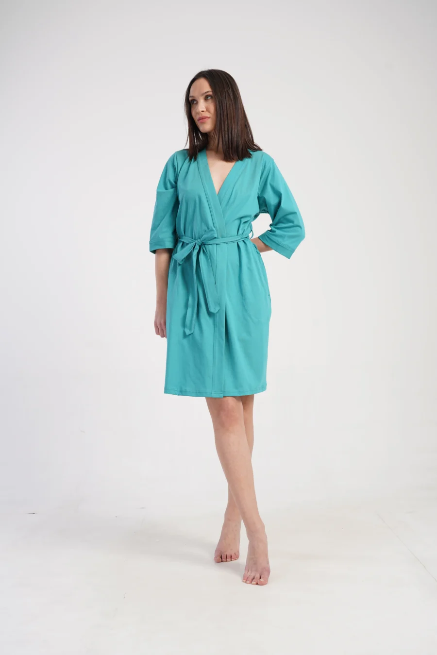 Szlafrok damski Vienetta Cotton Robe, Turkusowy, r. 1XL - 3XL - obrazek 4