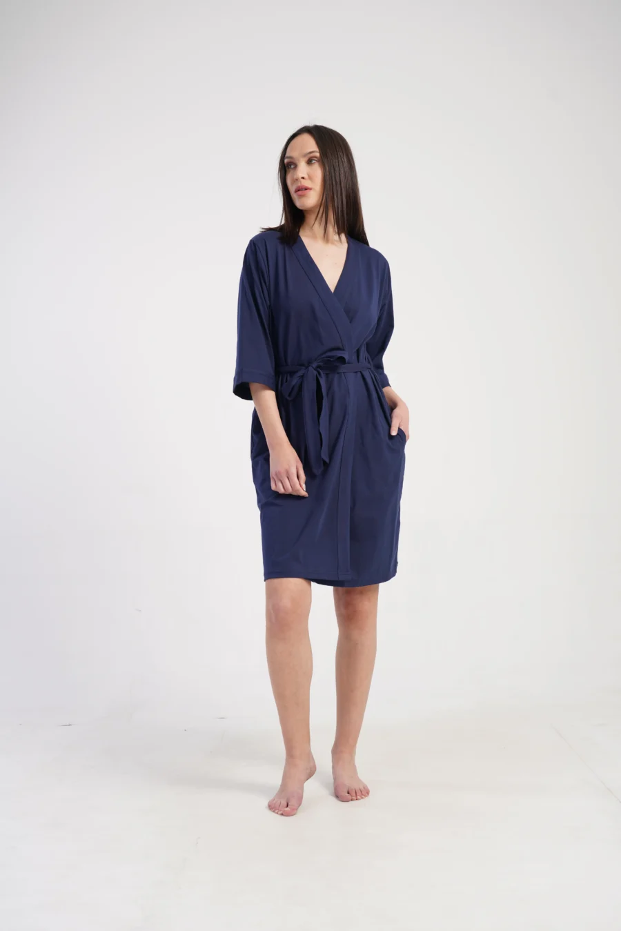 Szlafrok damski Vienetta Navy Cotton, Granatowy, r. 1XL - 3XL