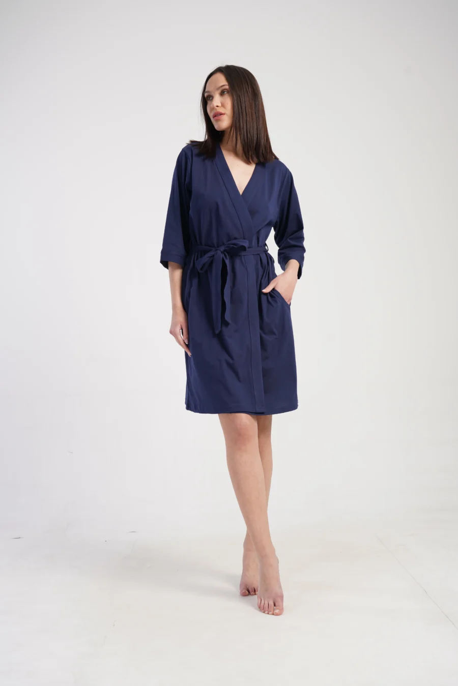 Szlafrok damski Vienetta Navy Cotton, Granatowy, r. 1XL - 3XL - obrazek 3