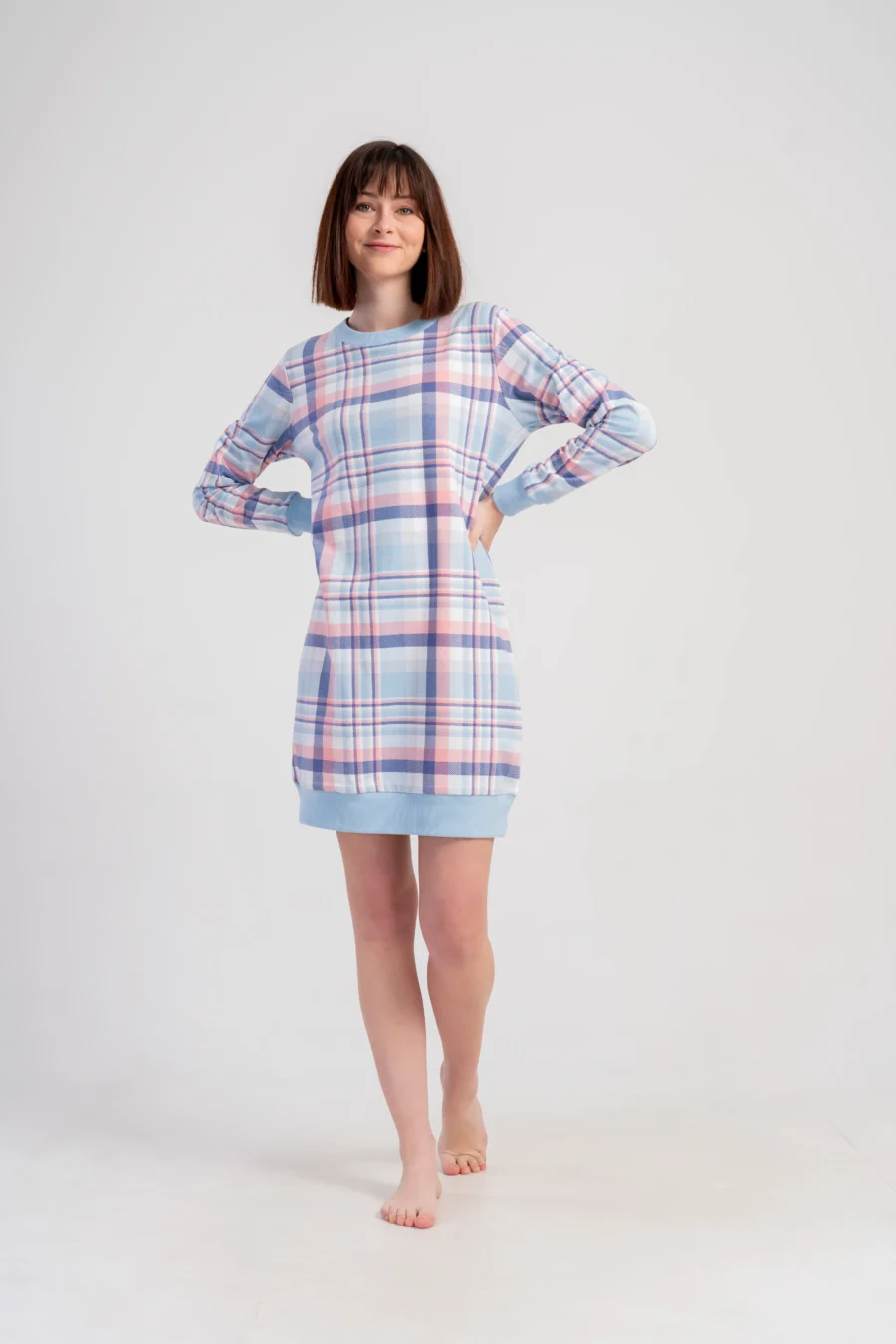 Koszula Nocna Damska bajowa Vienetta, Warm Nighty, Niebieski, r. S - XXL