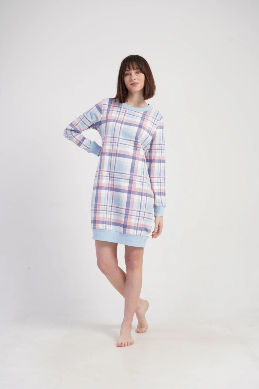 Koszula Nocna Damska bajowa Vienetta, Warm Nighty, Niebieski, r. S - XXL - obrazek 3