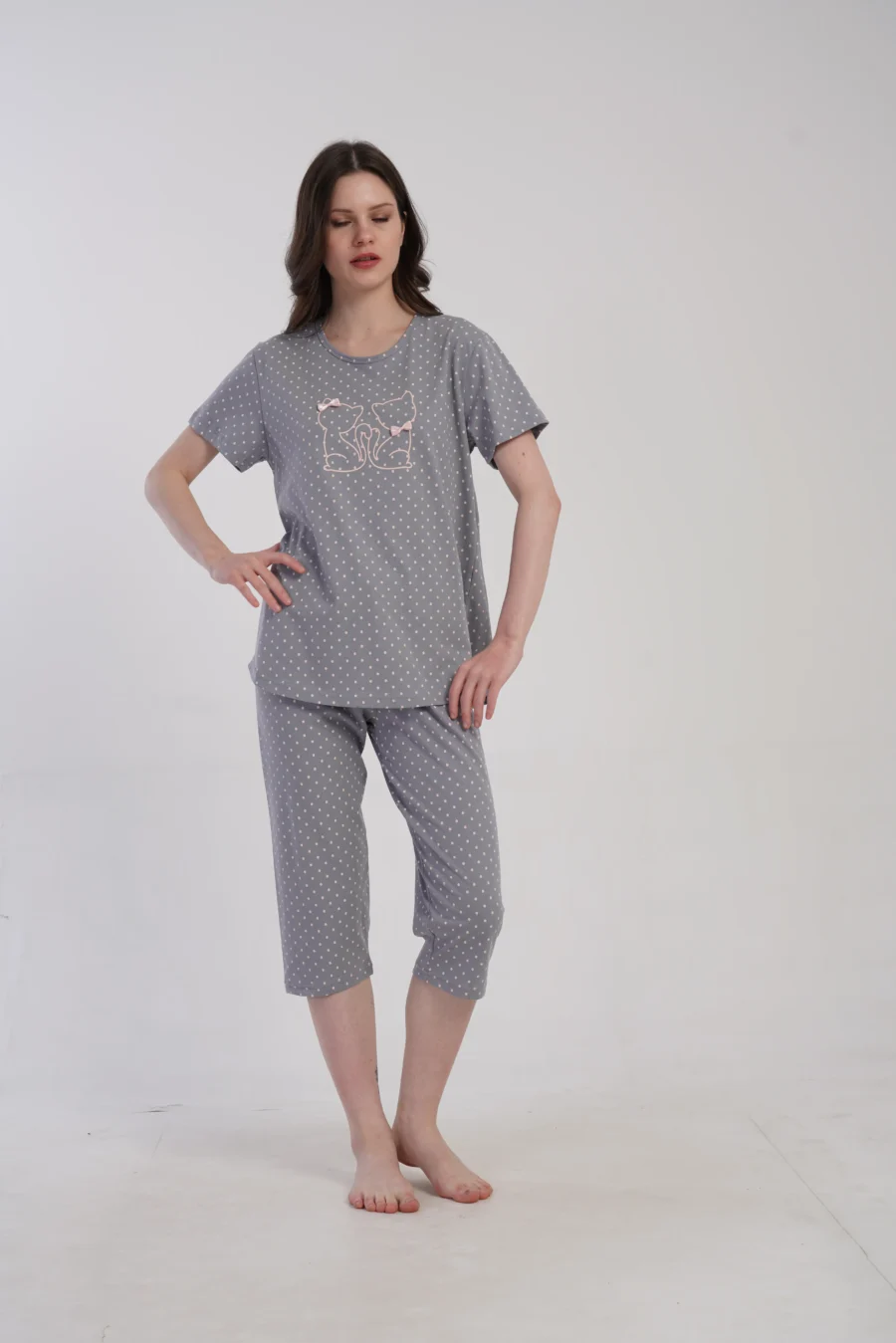 Piżama Damska Vienetta Cats Dreams, Szary, r. 1XL-4XL - obrazek 6