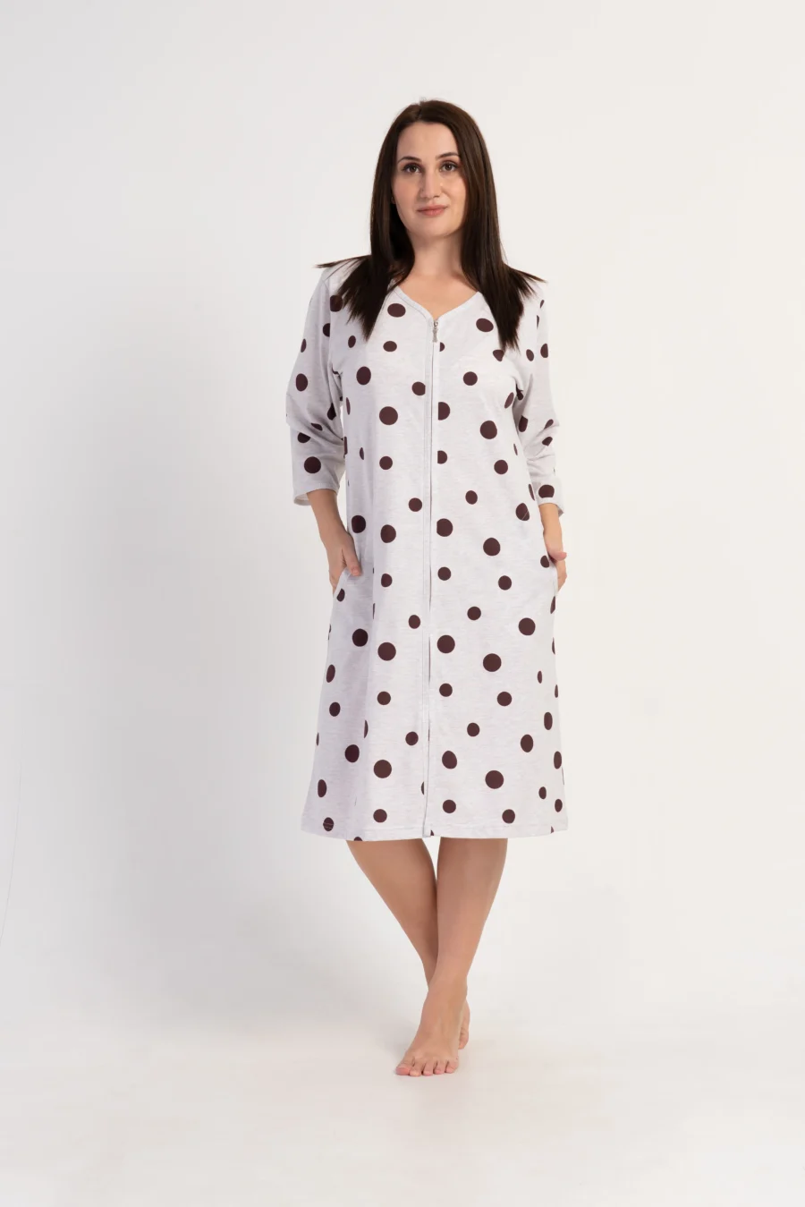 Szlafrok damski Vienetta Zip Robe, Szary, r. 1XL-4XL