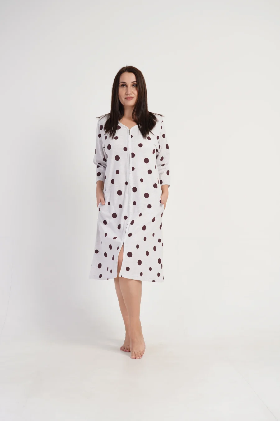 Szlafrok damski Vienetta Zip Robe, Szary, r. 1XL-4XL - obrazek 4