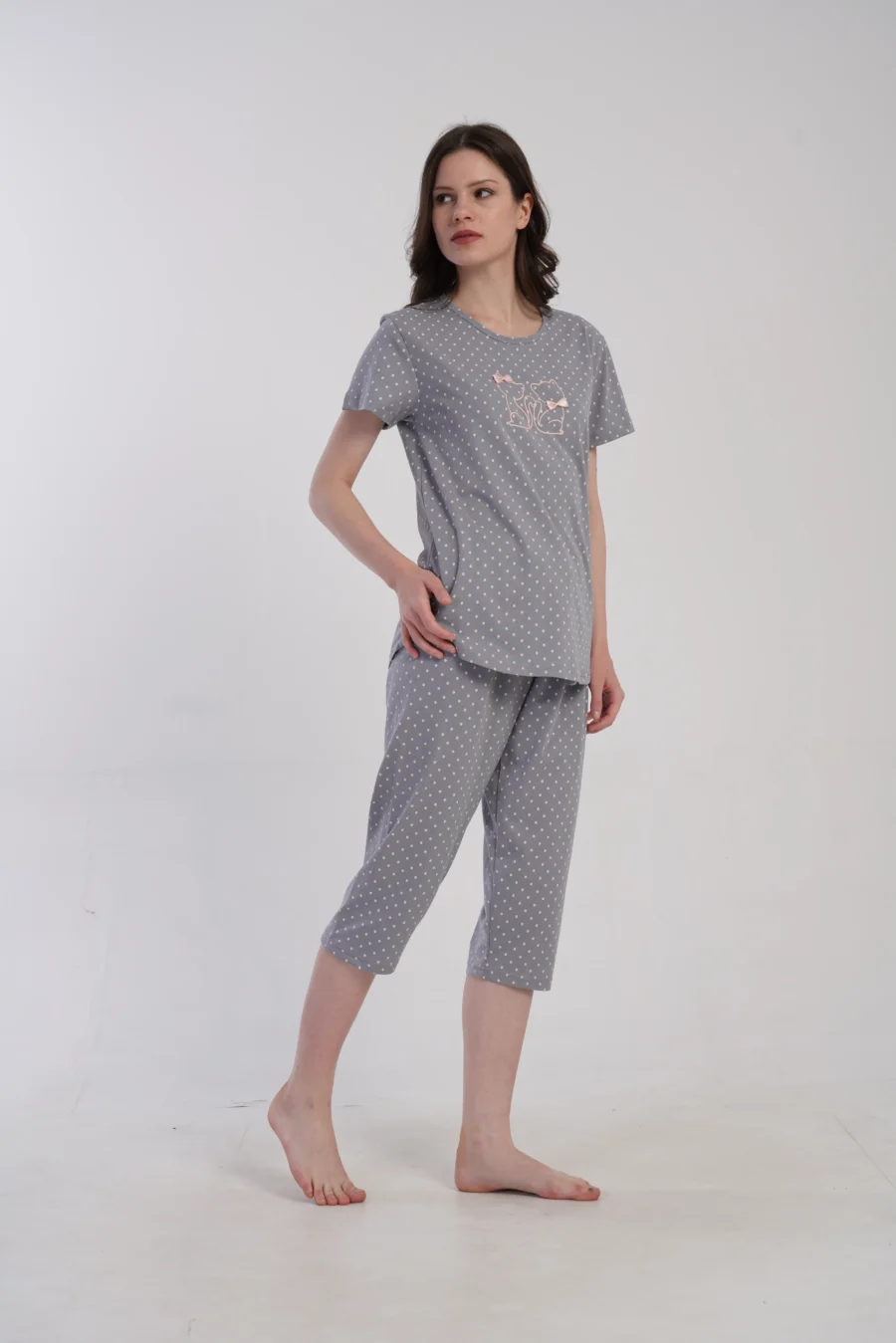 Piżama Damska Vienetta Sleepy Cats, Szary, r. M-XXL - obrazek 4