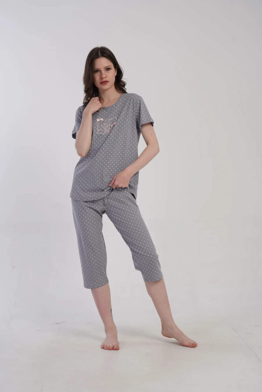 Piżama Damska Vienetta Sleepy Cats, Szary, r. M-XXL - obrazek 6