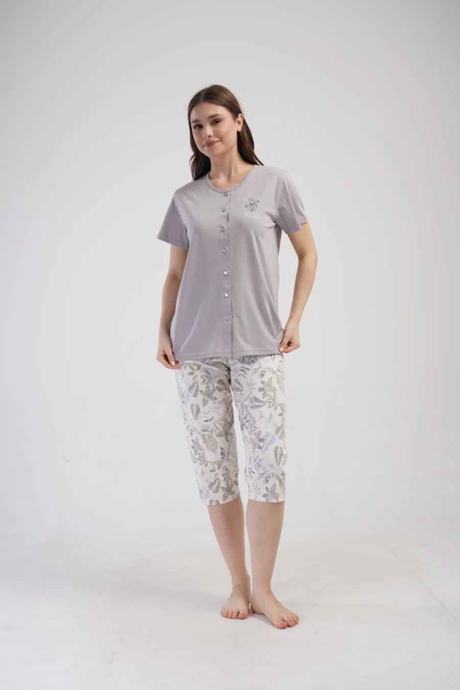 Piżama Damska Vienetta Botanic Comfort, Szary, r. 1XL-4XL