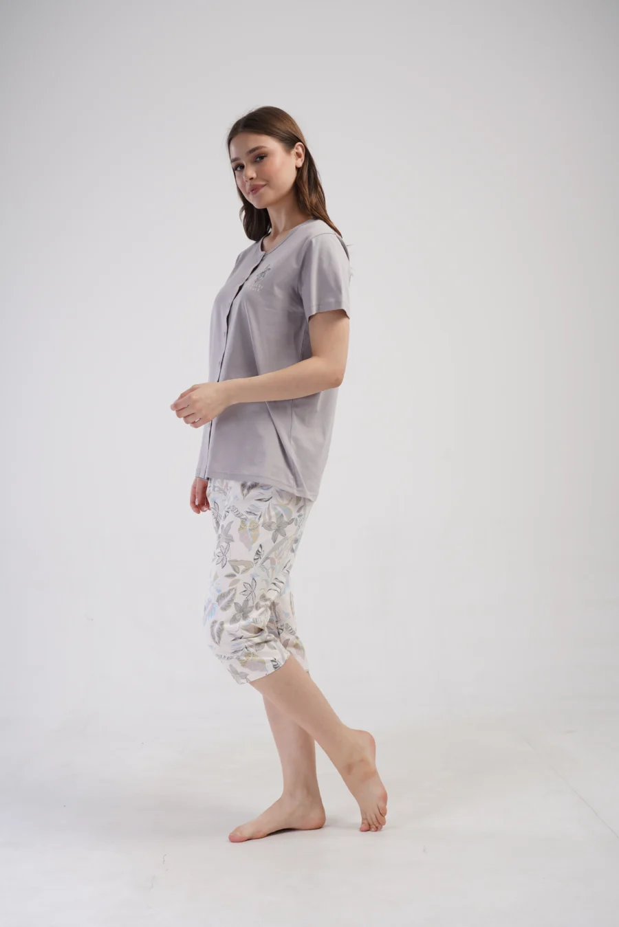 Piżama Damska Vienetta Botanic Comfort, Szary, r. 1XL-4XL - obrazek 2
