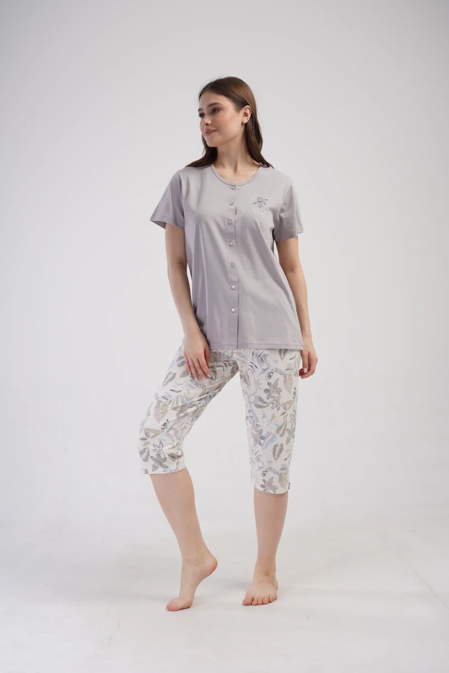 Piżama Damska Vienetta Botanic Comfort, Szary, r. 1XL-4XL - obrazek 3