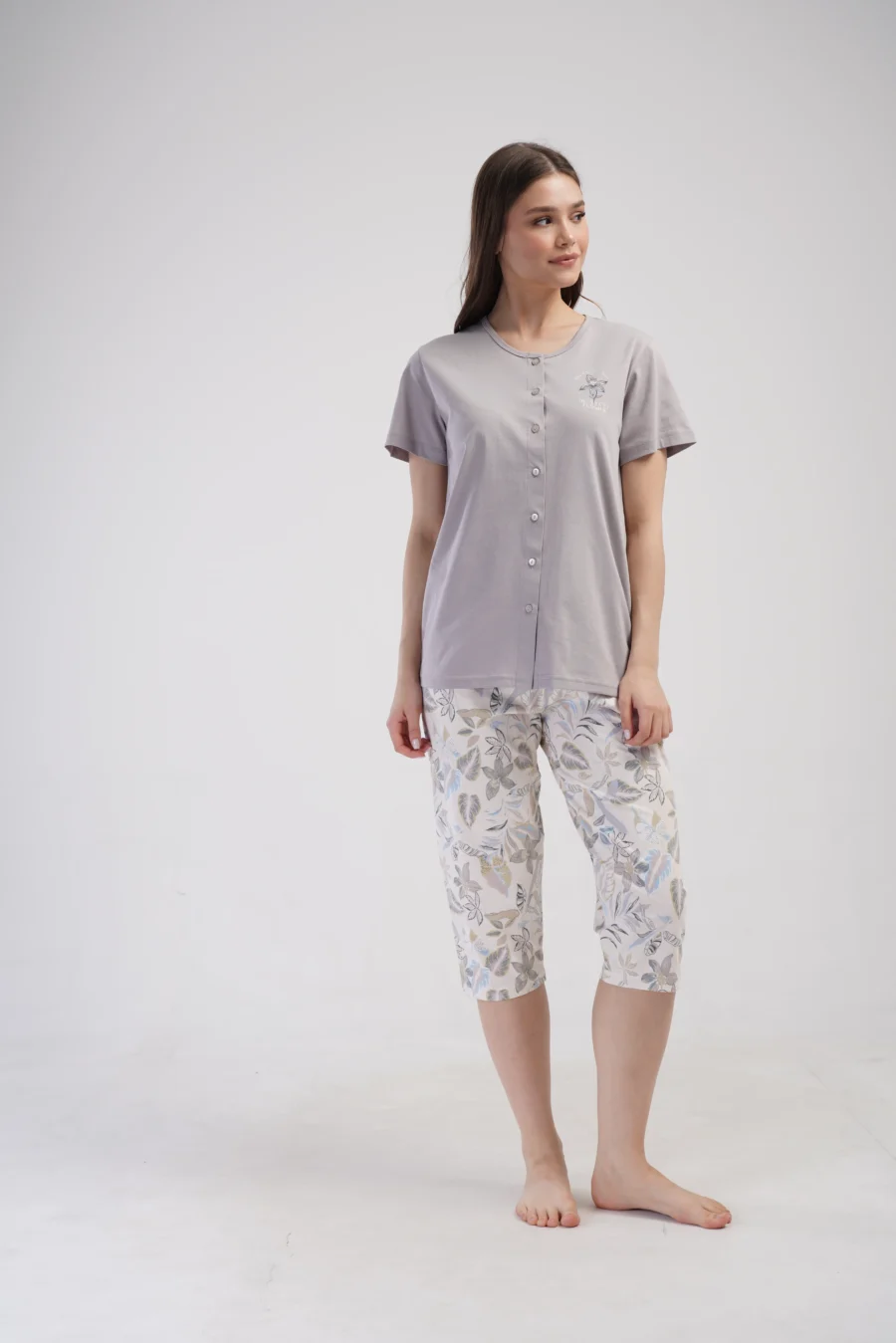 Piżama Damska Vienetta Botanic Comfort, Szary, r. 1XL-4XL - obrazek 6