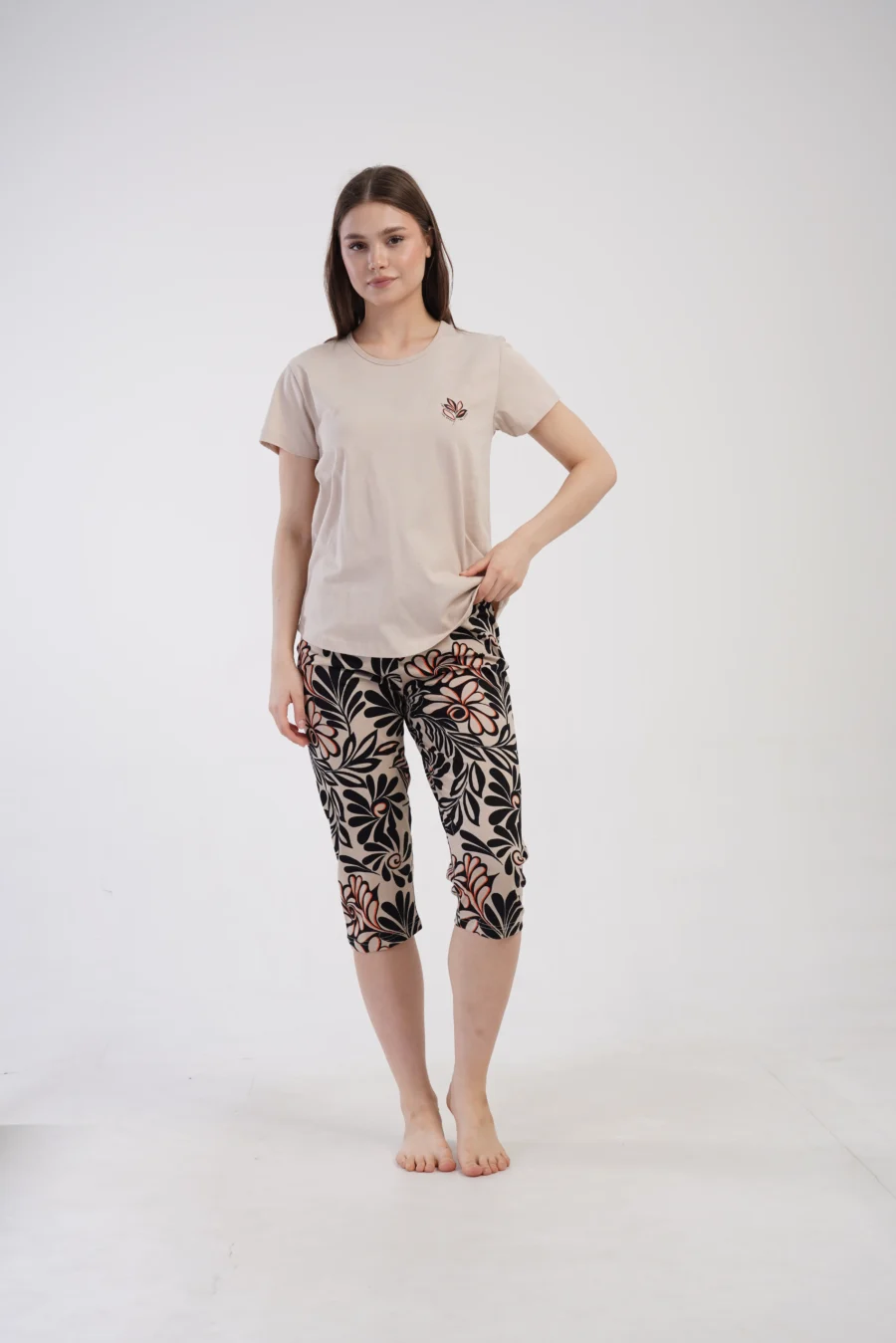 Piżama Damska Vienetta Floral Harmony, Beżowy, r. M-XXL - obrazek 6