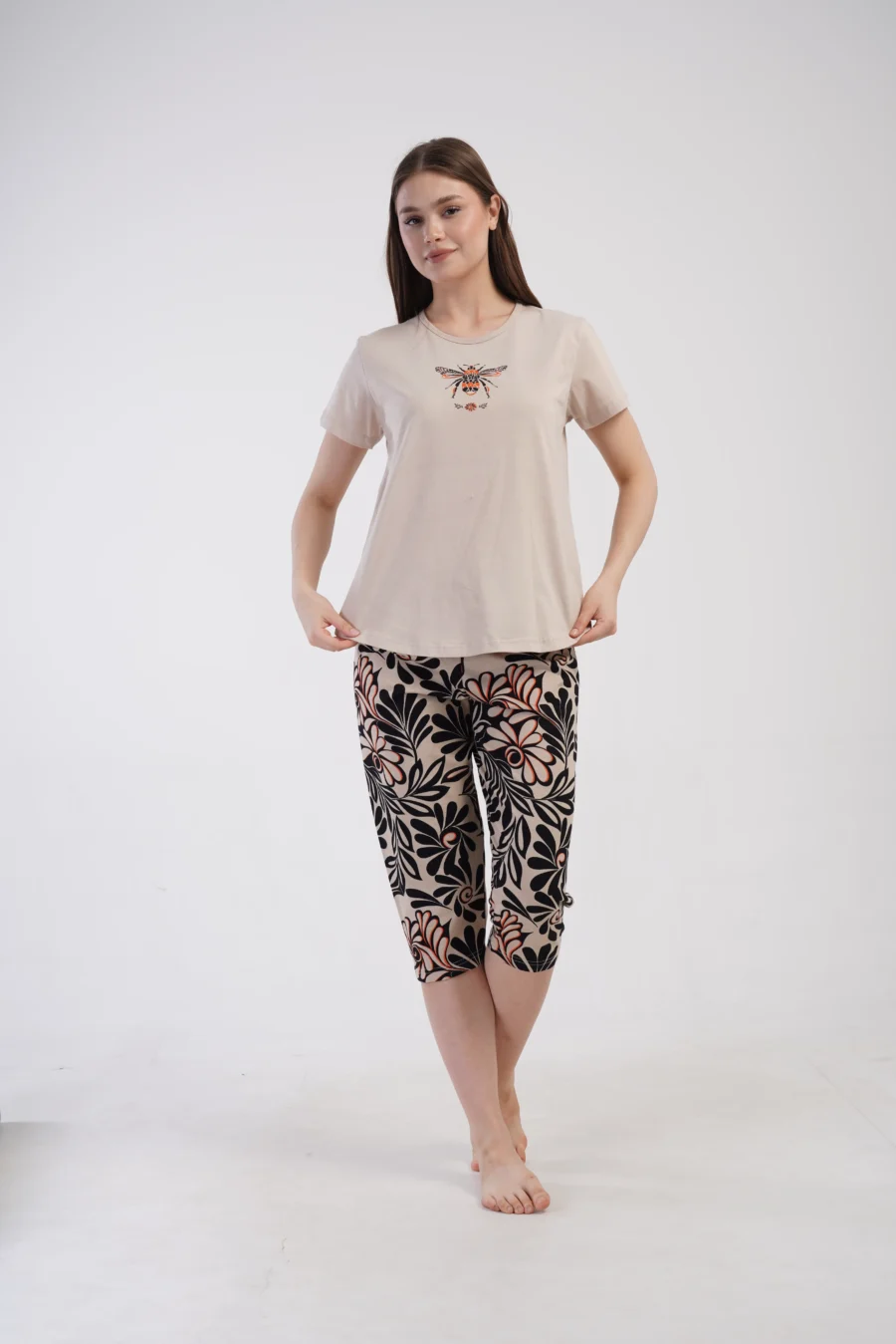 Piżama Damska Vienetta Bee Bloom, Beżowy, r. 1XL-4XL - obrazek 5